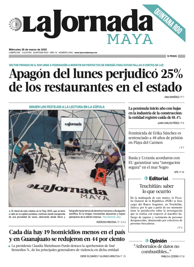 Portada de La Jornada Maya Quintana Roo del miércoles, 26 de marzo de 2025