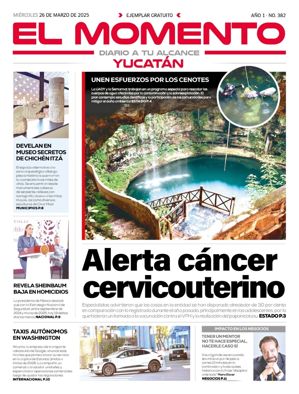 Portada de El Momento Yucatan del miércoles, 26 de marzo de 2025