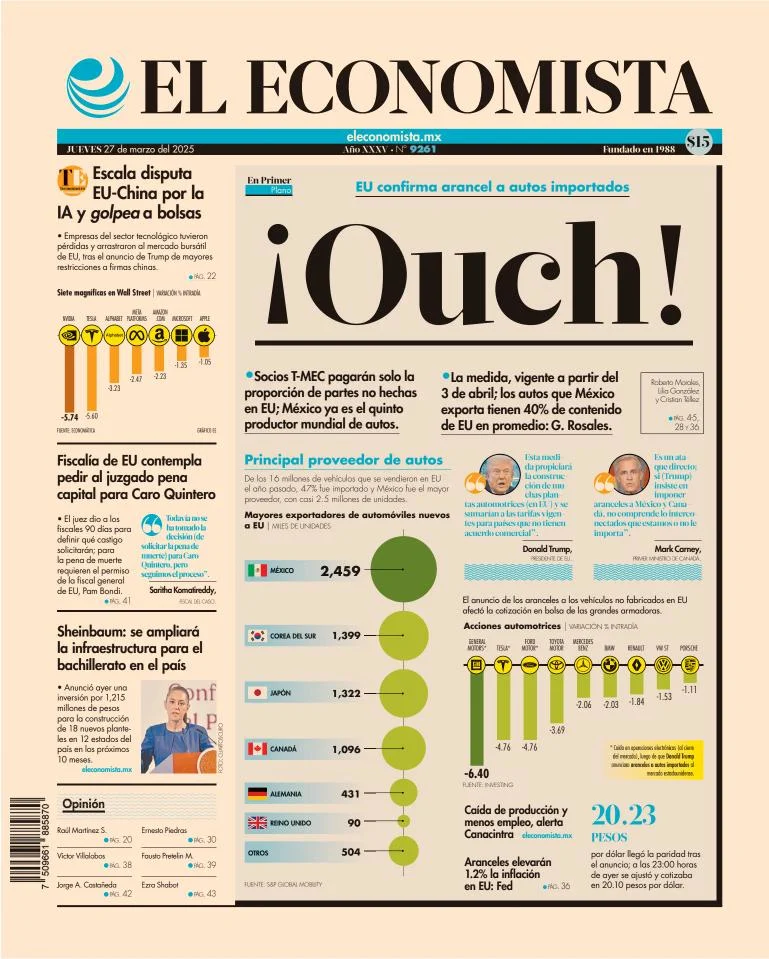 Portada de El Economista del jueves, 27 de marzo de 2025