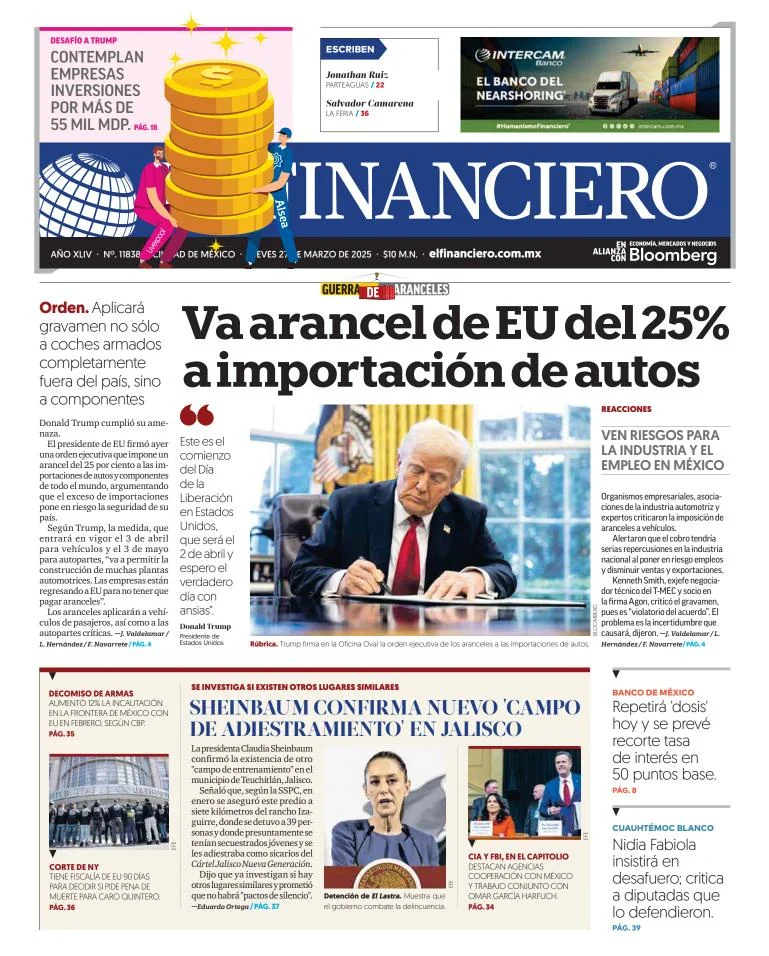 Portada de El Financiero del jueves, 27 de marzo de 2025