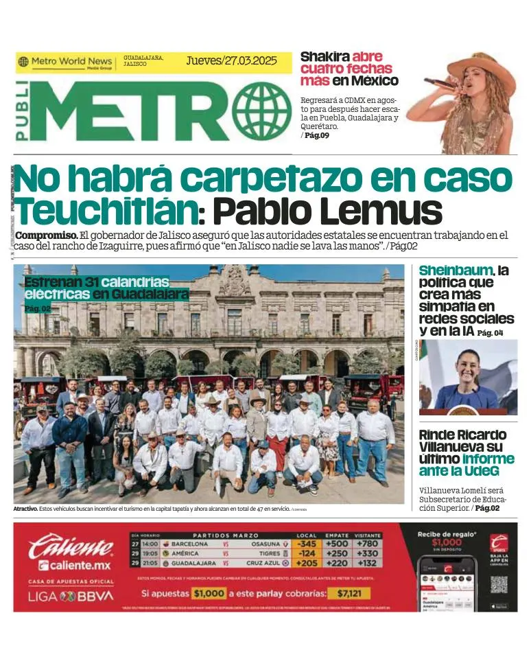 Portada de Publimetro Guadalajara del jueves, 27 de marzo de 2025