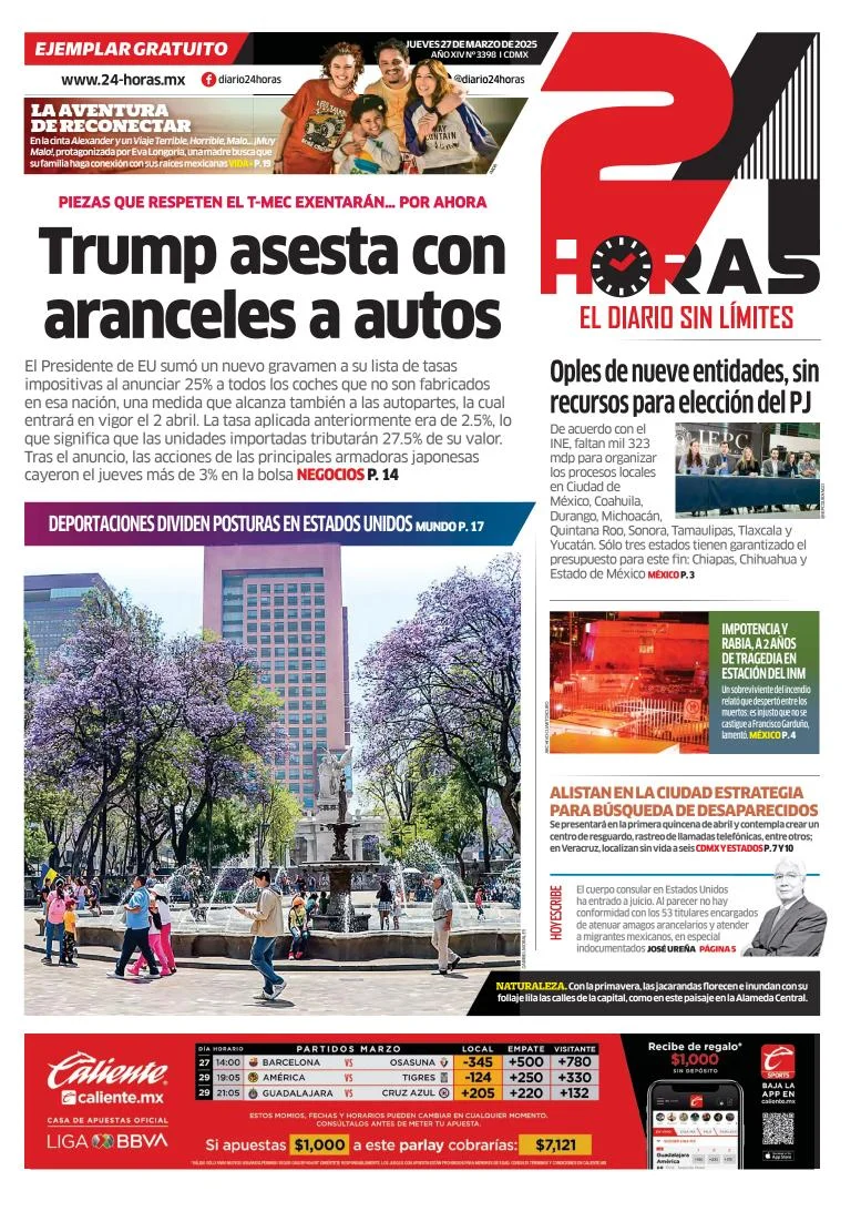 Portada de 24 Horas del jueves, 27 de marzo de 2025