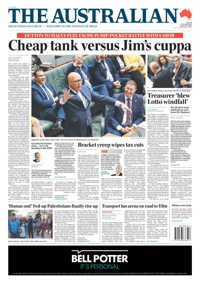 Portada de The Australian del jueves, 27 de marzo de 2025