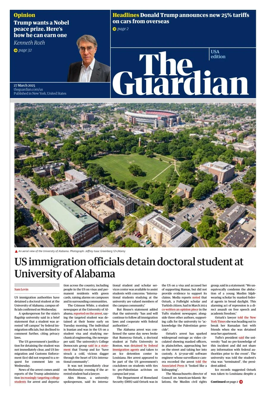 Portada de The Guardian (usa) del jueves, 27 de marzo de 2025