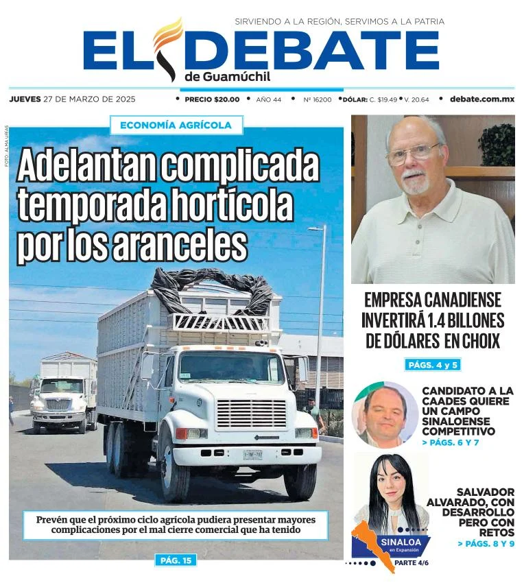 Portada de El Debate de Guamuchil del jueves, 27 de marzo de 2025