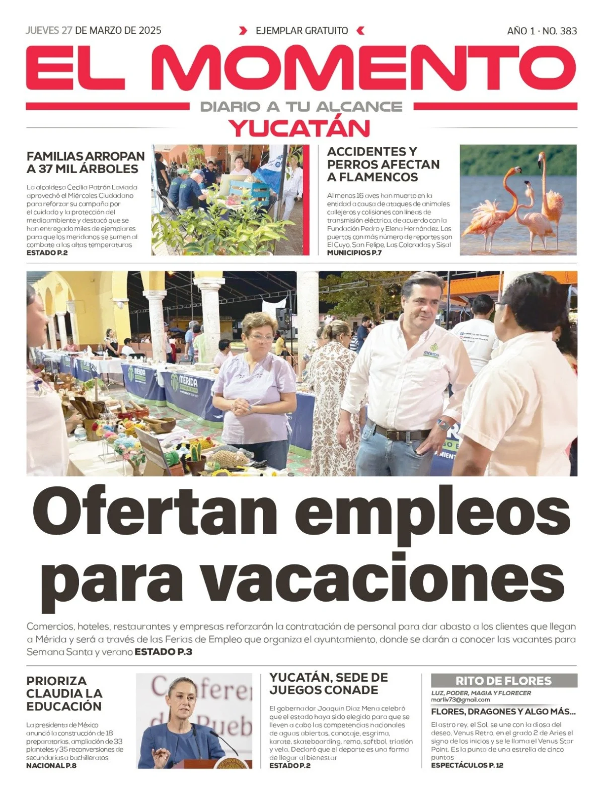 Portada de El Momento Yucatan del jueves, 27 de marzo de 2025