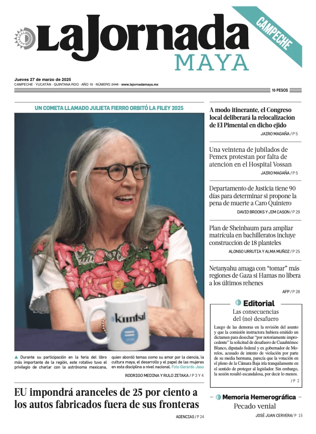 Portada de La Jornada Maya Campeche del jueves, 27 de marzo de 2025