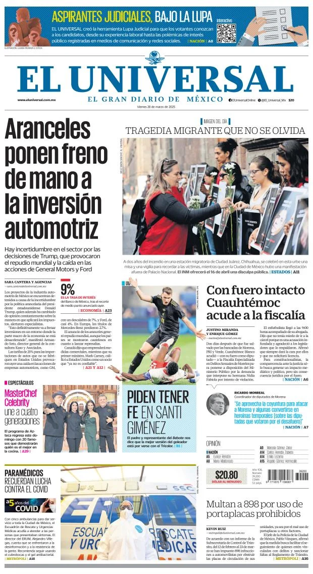Portada de El Universal