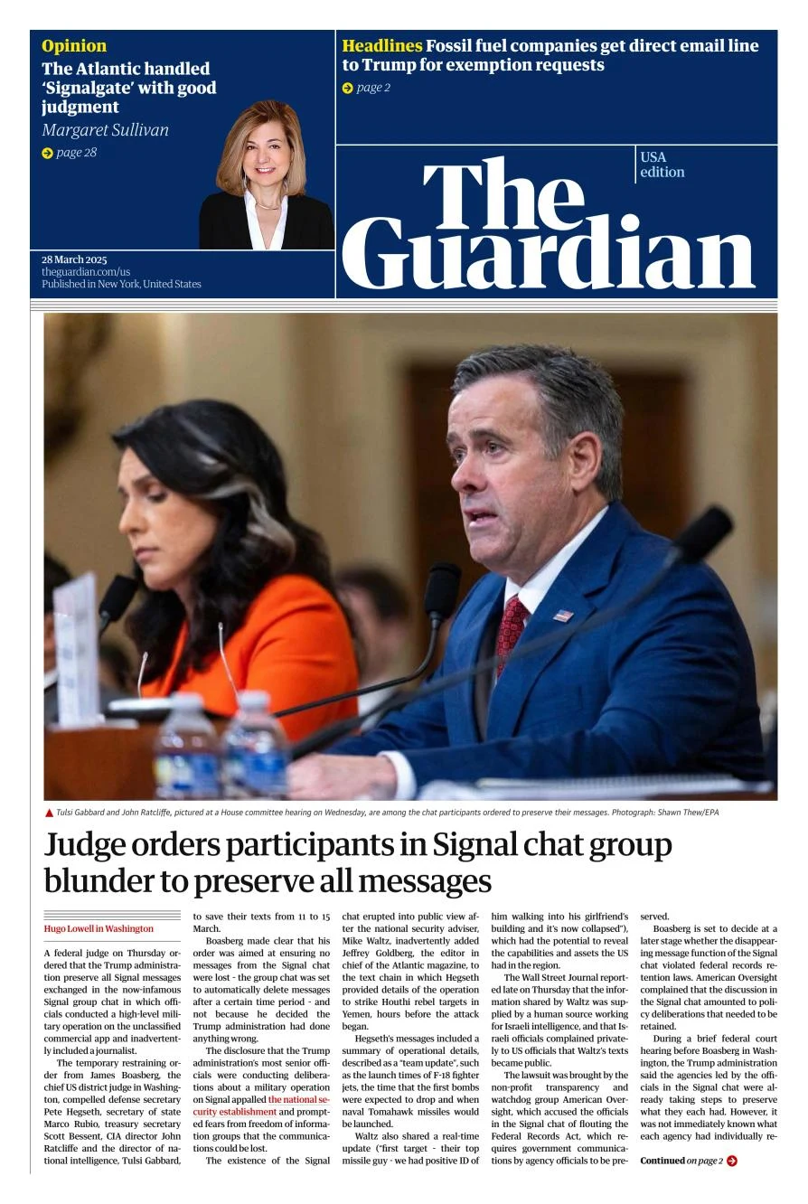 Portada de The Guardian (usa)