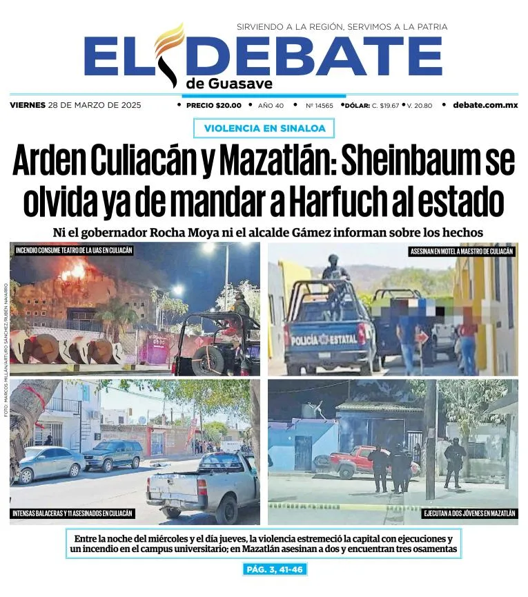 Portada de El Debate de Guasave del viernes, 28 de marzo de 2025