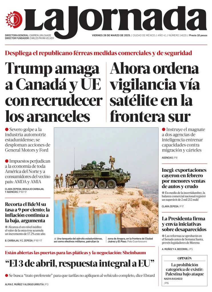 Portada de La Jornada del viernes, 28 de marzo de 2025