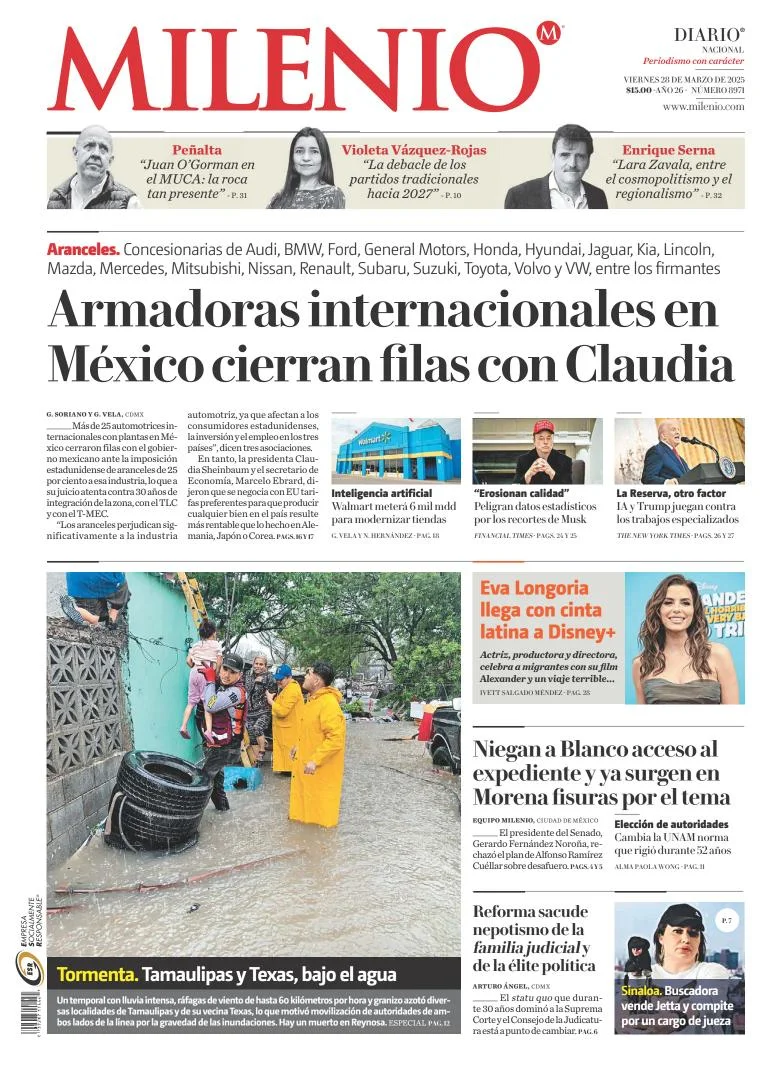 Portada de Milenio del viernes, 28 de marzo de 2025