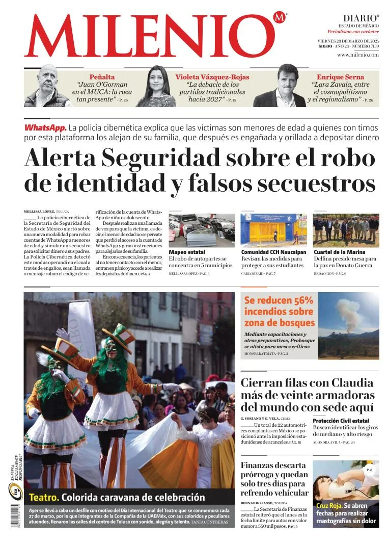 Portada de Milenio Edo de Mexico del viernes, 28 de marzo de 2025