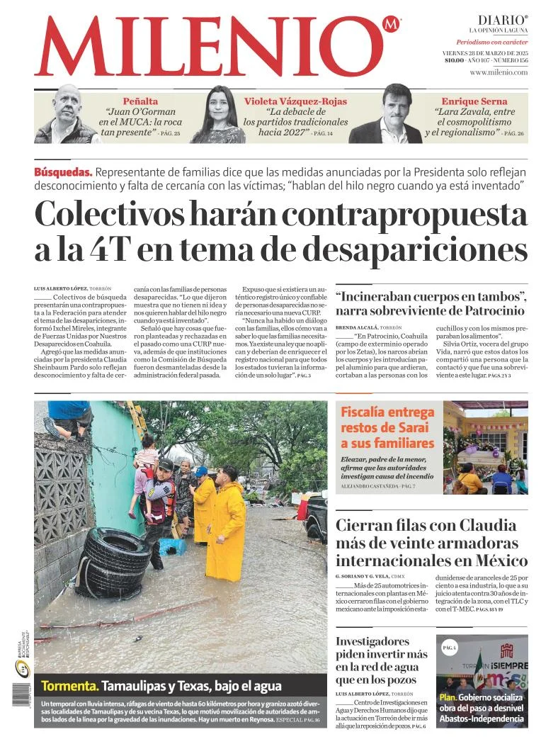Portada de Milenio Laguna del viernes, 28 de marzo de 2025