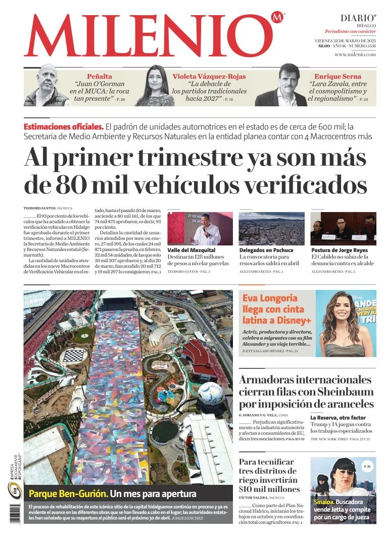 Portada de Milenio Hidalgo del viernes, 28 de marzo de 2025