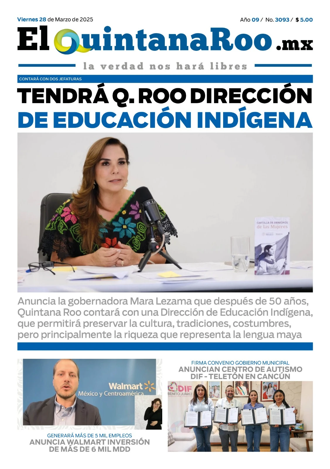 Portada de El Quintana Roo (portada) del viernes, 28 de marzo de 2025