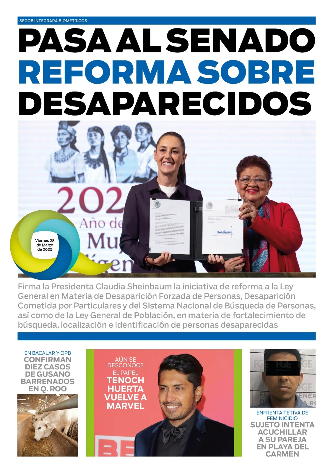 Portada de El Quintana Roo (contraportada) del viernes, 28 de marzo de 2025