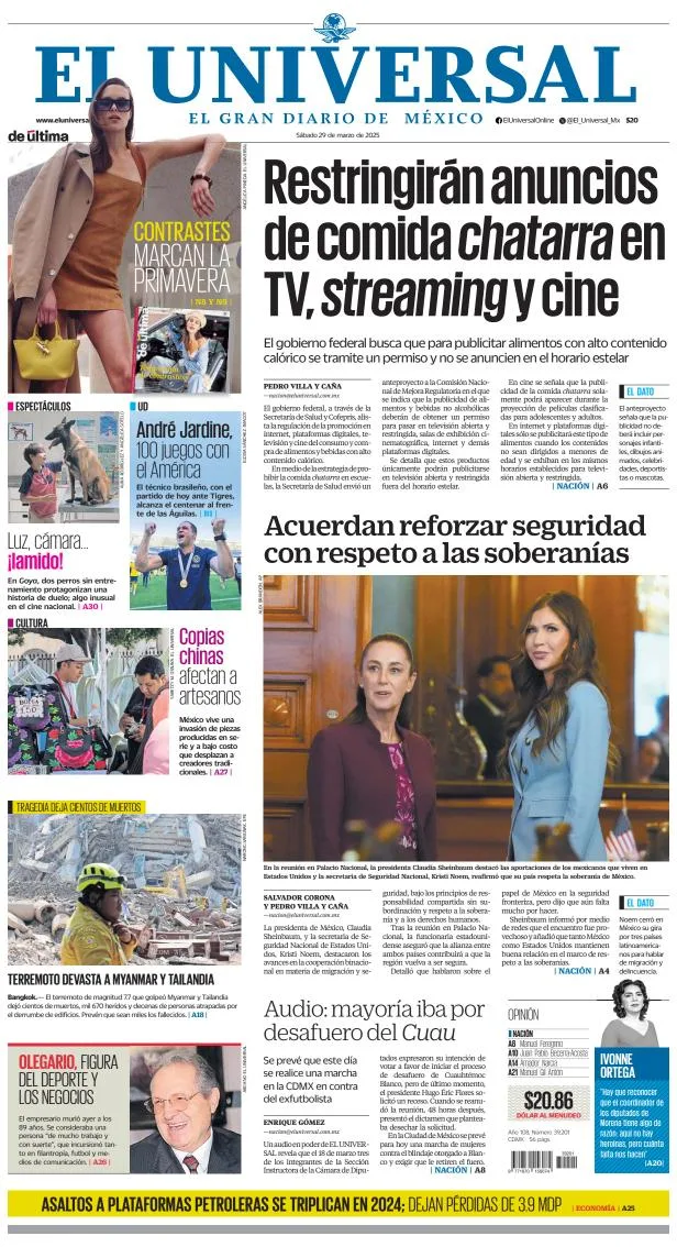 Portada de El Universal