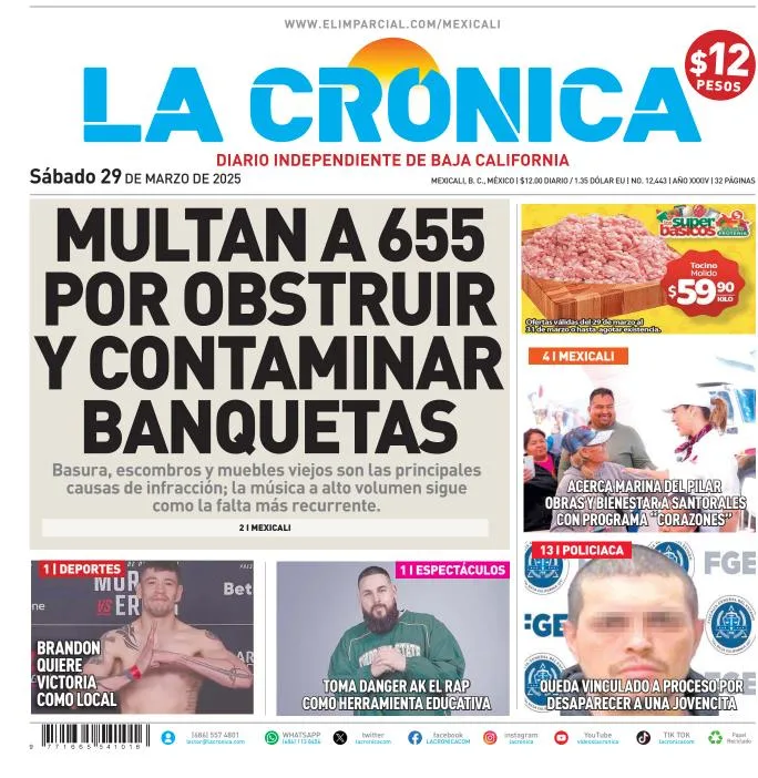 Portada de La Cronica del sábado, 29 de marzo de 2025