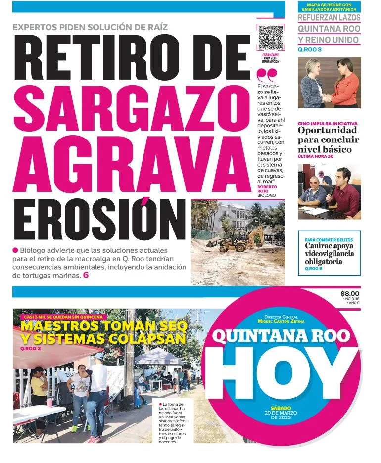 Portada de Quintana Roo Hoy del sábado, 29 de marzo de 2025