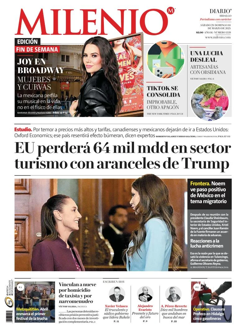 Portada de Milenio Hidalgo del sábado, 29 de marzo de 2025