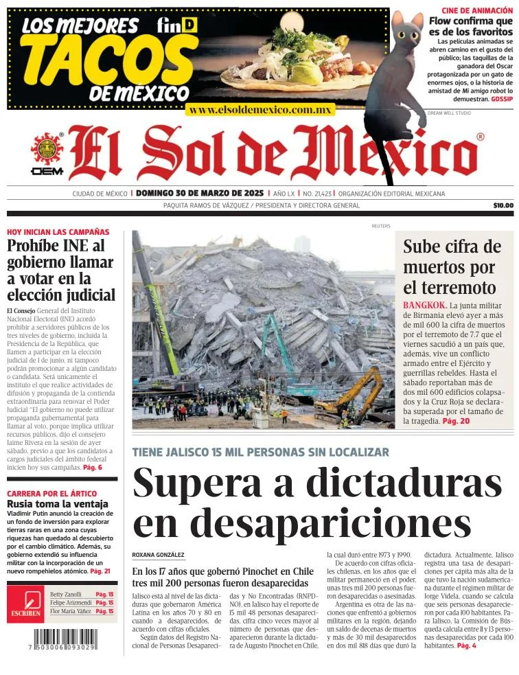 Portada de El Sol de Mexico