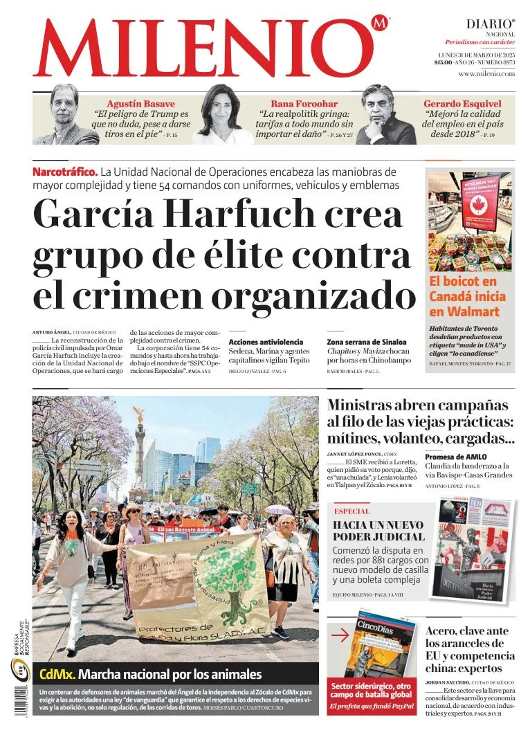 Portada de Milenio del lunes, 31 de marzo de 2025