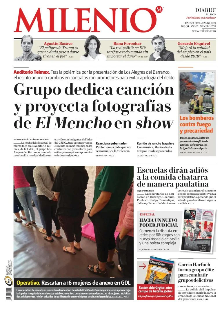 Portada de Milenio Jalisco del lunes, 31 de marzo de 2025