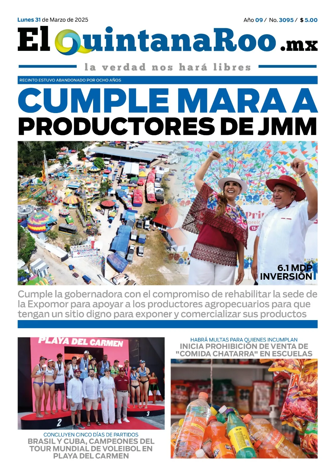 Portada de El Quintana Roo (portada) del lunes, 31 de marzo de 2025