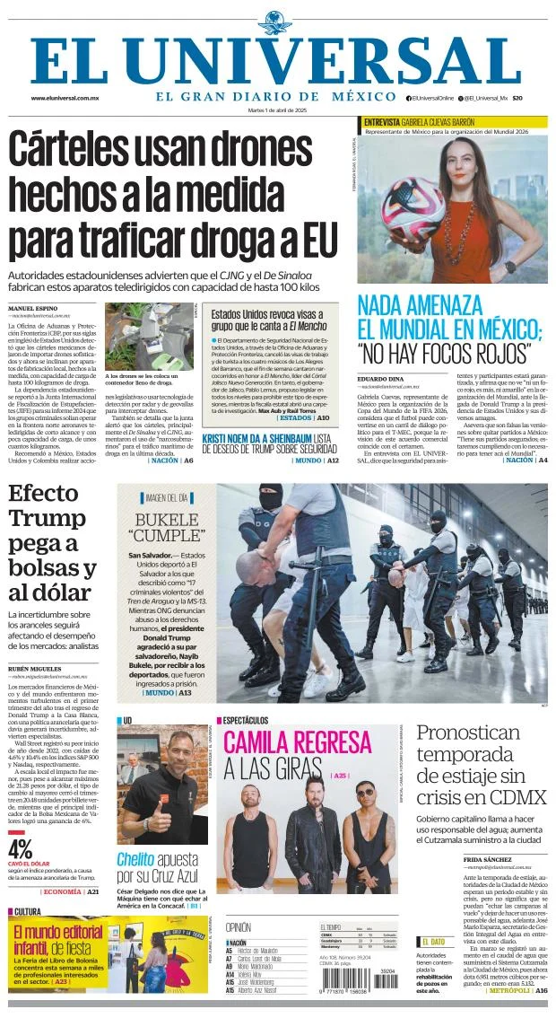 Portada de El Universal