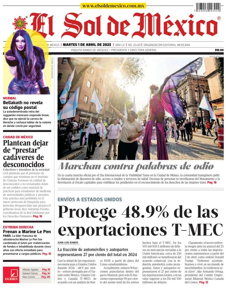 Portada de El Sol de Mexico