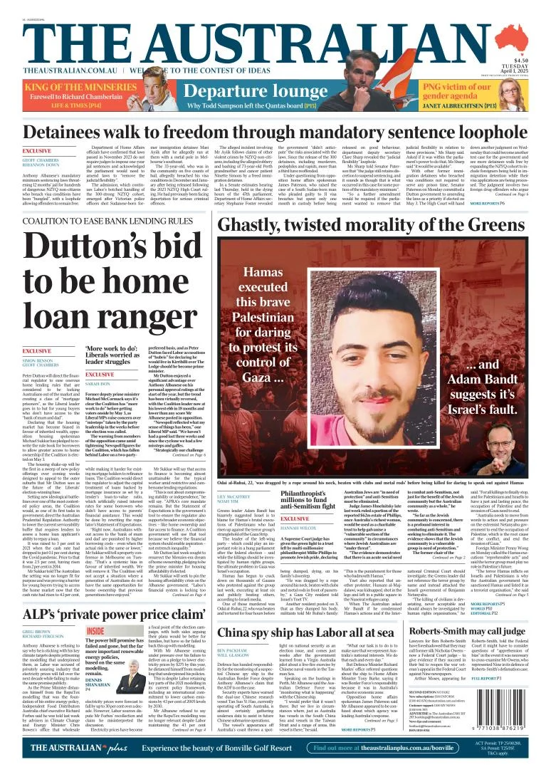 Portada de The Australian del martes, 1 de abril de 2025