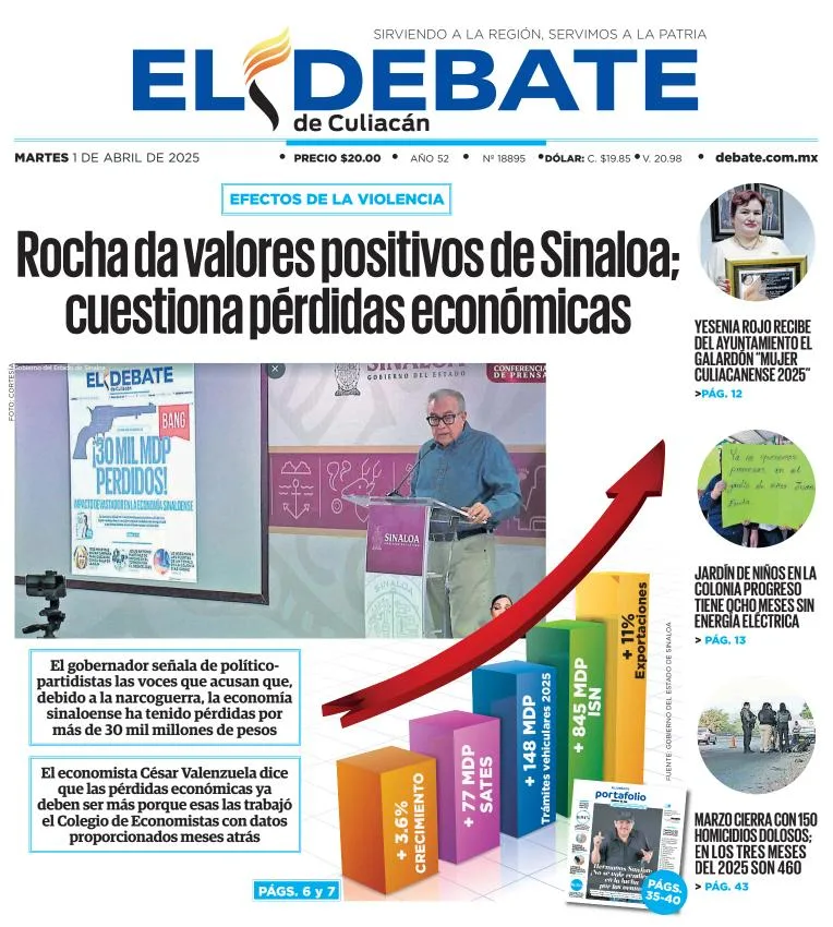 Portada de El Debate de Culiacan del martes, 1 de abril de 2025