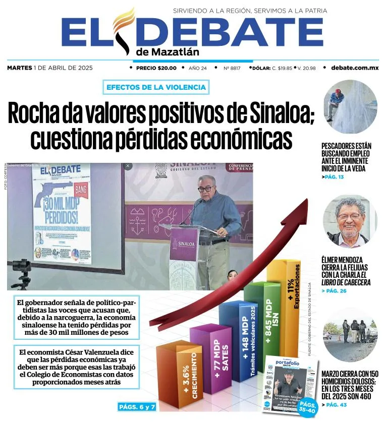 Portada de El Debate de Mazatlan del martes, 1 de abril de 2025