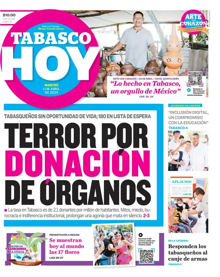 Portada de Tabasco Hoy del martes, 1 de abril de 2025