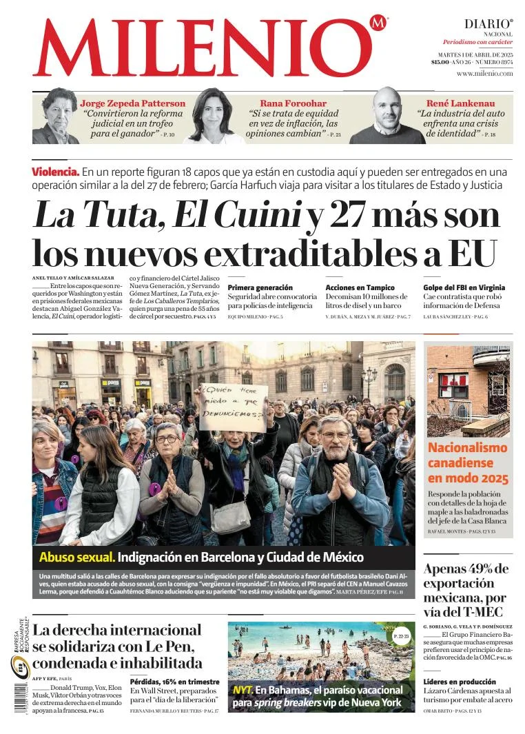 Portada de Milenio del martes, 1 de abril de 2025