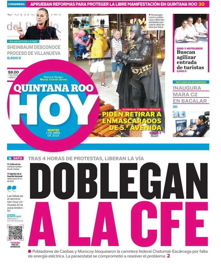 Portada de Quintana Roo Hoy del martes, 1 de abril de 2025