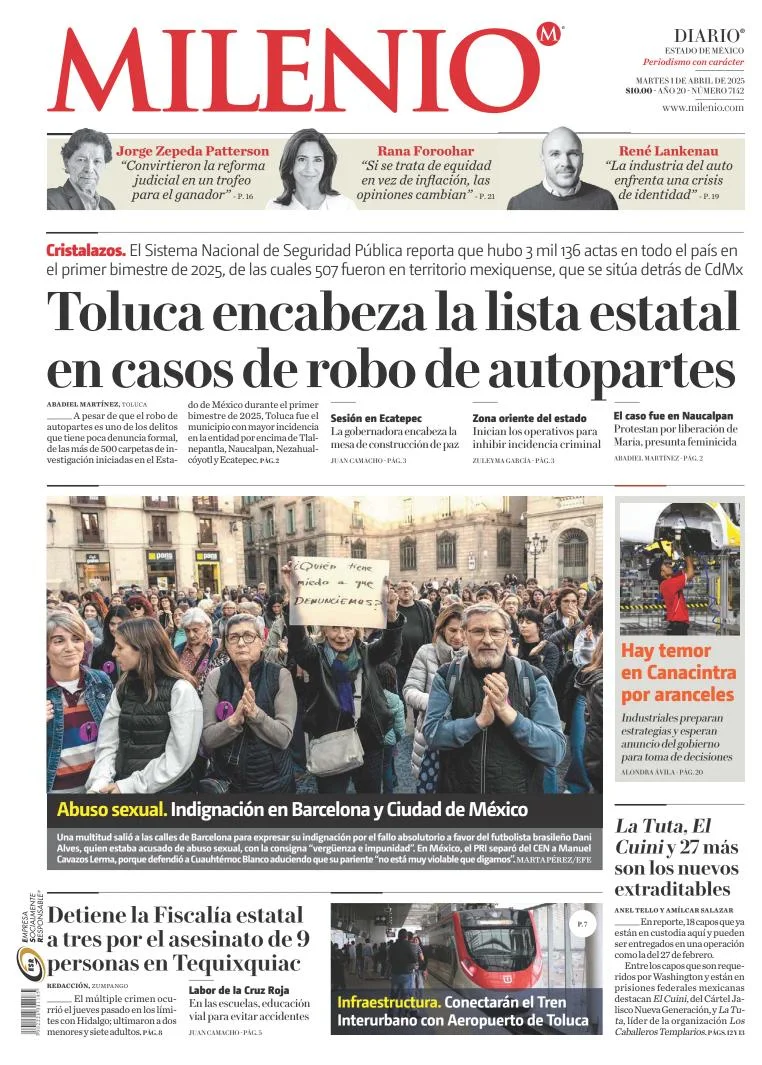 Portada de Milenio Edo de Mexico del martes, 1 de abril de 2025