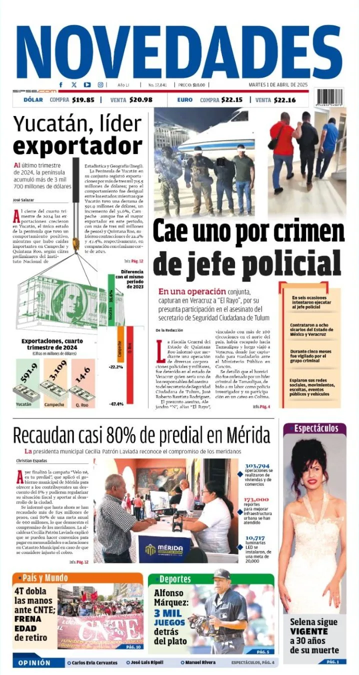 Portada de Novedades Quintana Roo del martes, 1 de abril de 2025