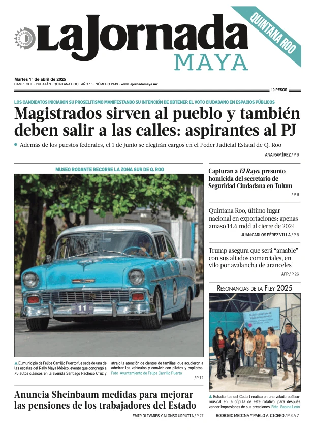 Portada de La Jornada Maya Quintana Roo del martes, 1 de abril de 2025