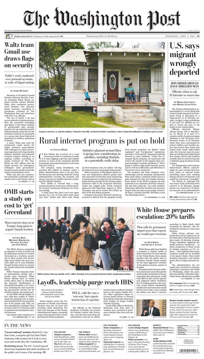 Portada de The Washington Post