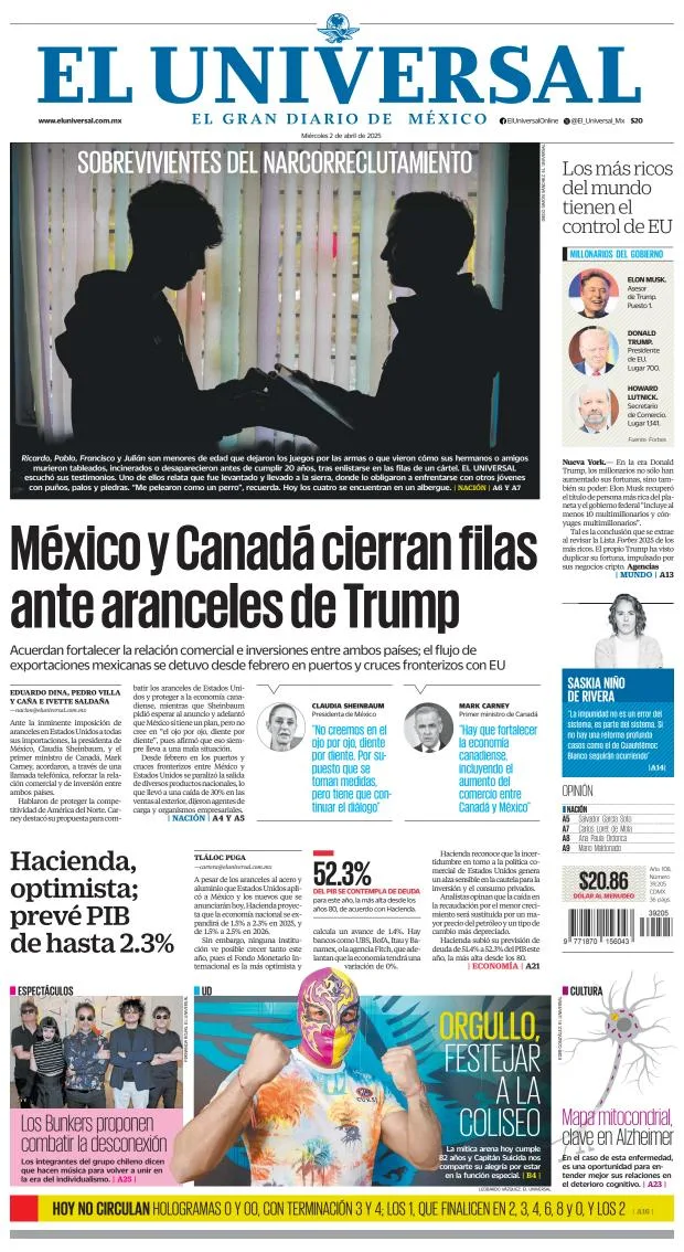 Portada de El Universal