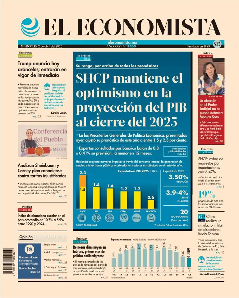 Portada de El Economista del miércoles, 2 de abril de 2025