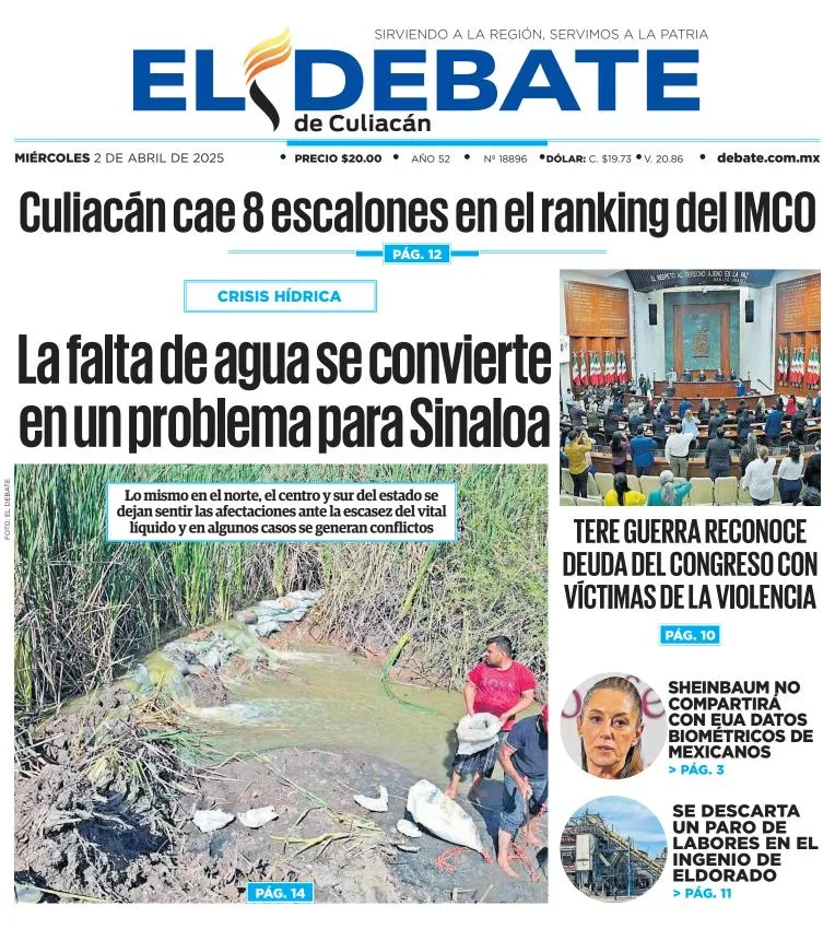 Portada de El Debate de Culiacan del miércoles, 2 de abril de 2025