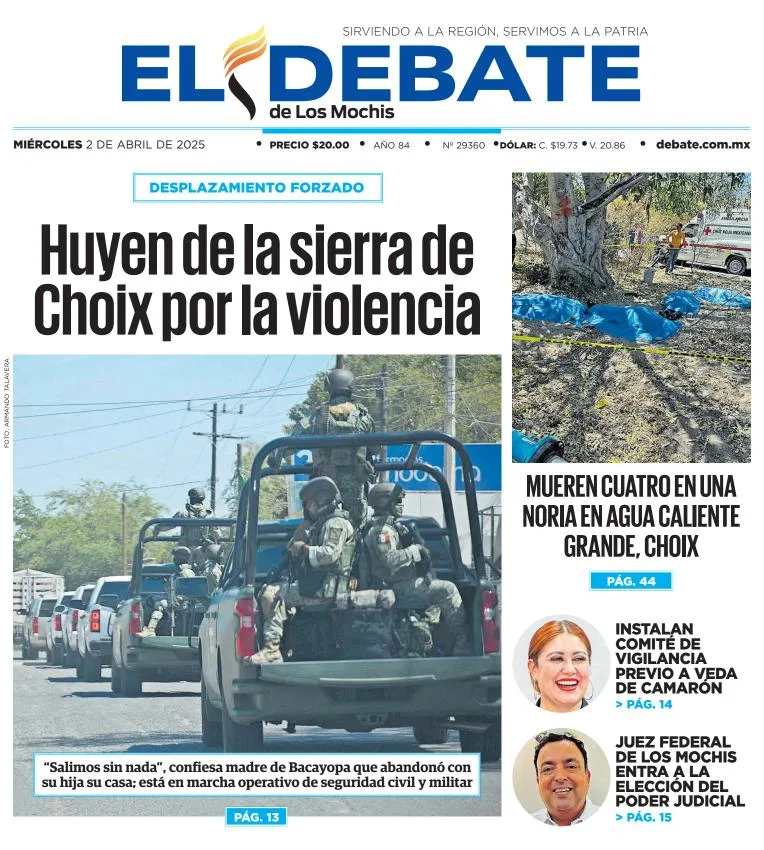 Portada de El Debate de los Mochis del miércoles, 2 de abril de 2025