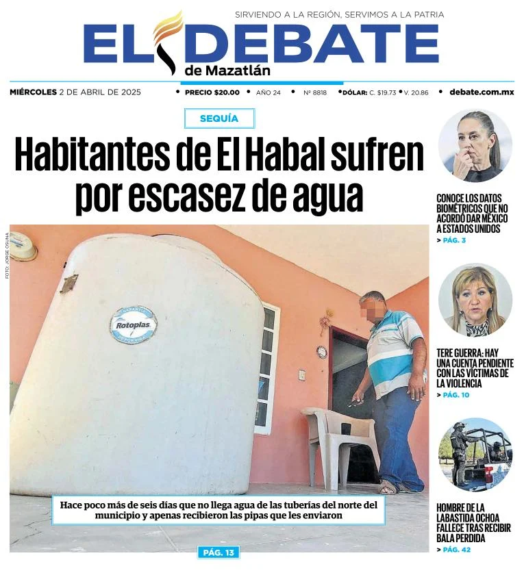 Portada de El Debate de Mazatlan del miércoles, 2 de abril de 2025