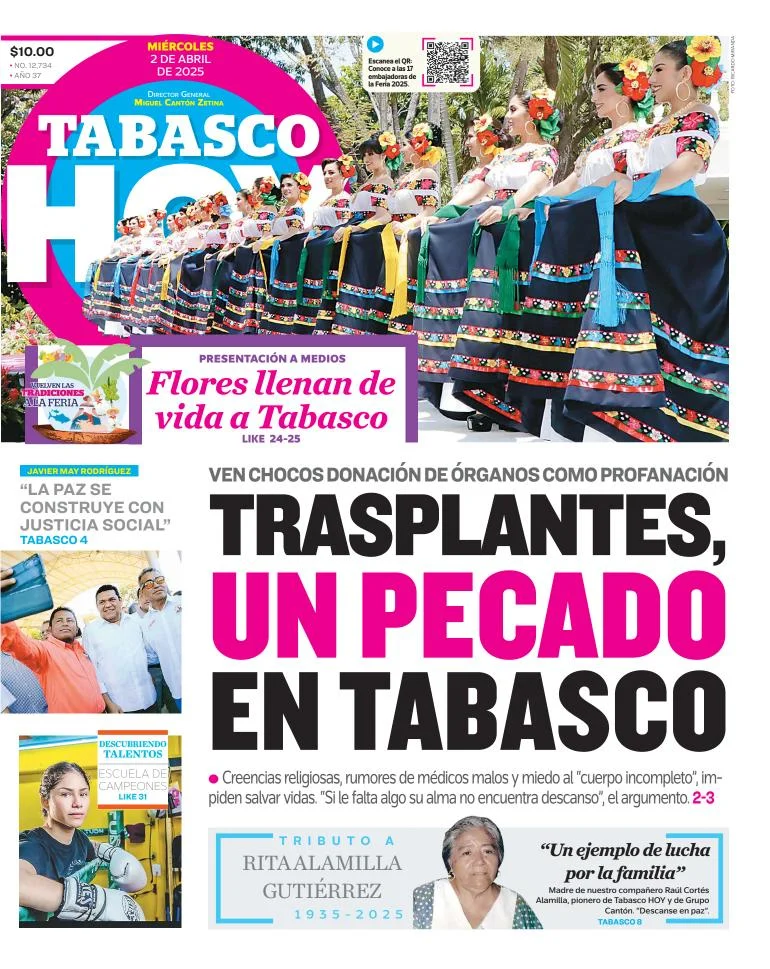Portada de Tabasco Hoy del miércoles, 2 de abril de 2025