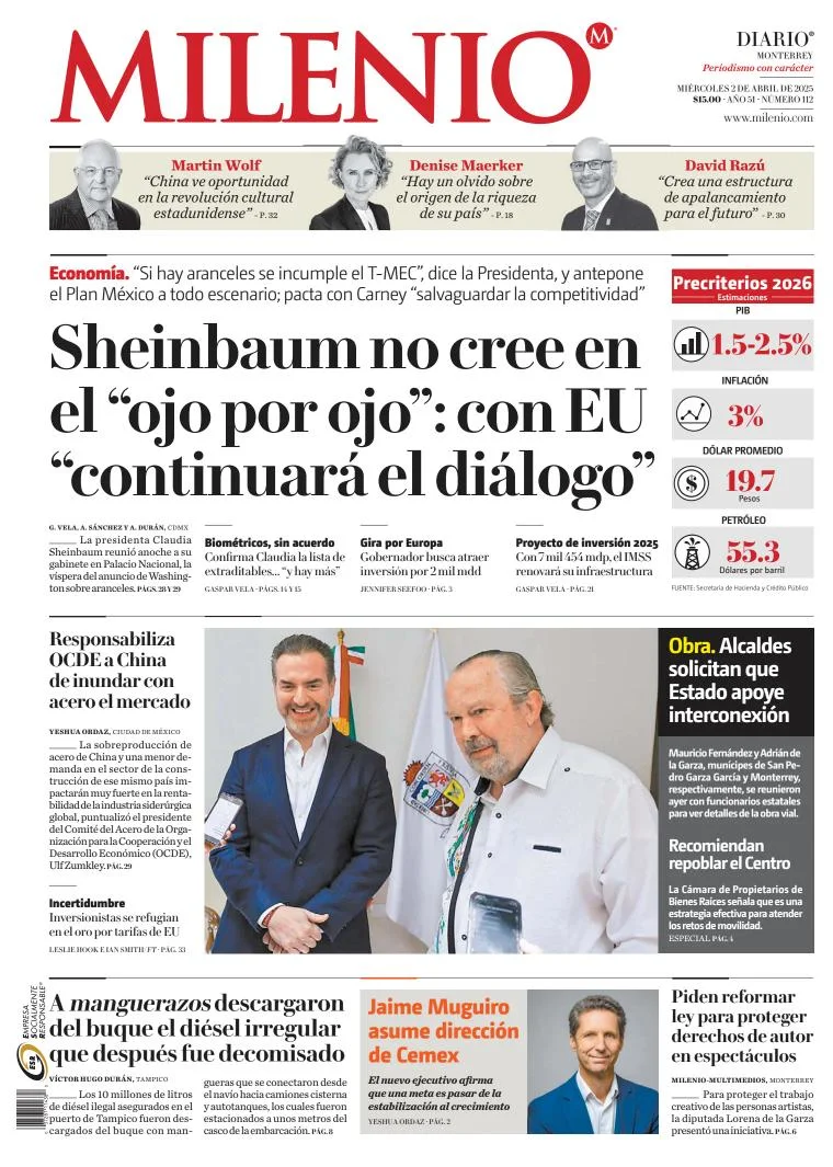 Portada de MILENIO del miércoles, 2 de abril de 2025