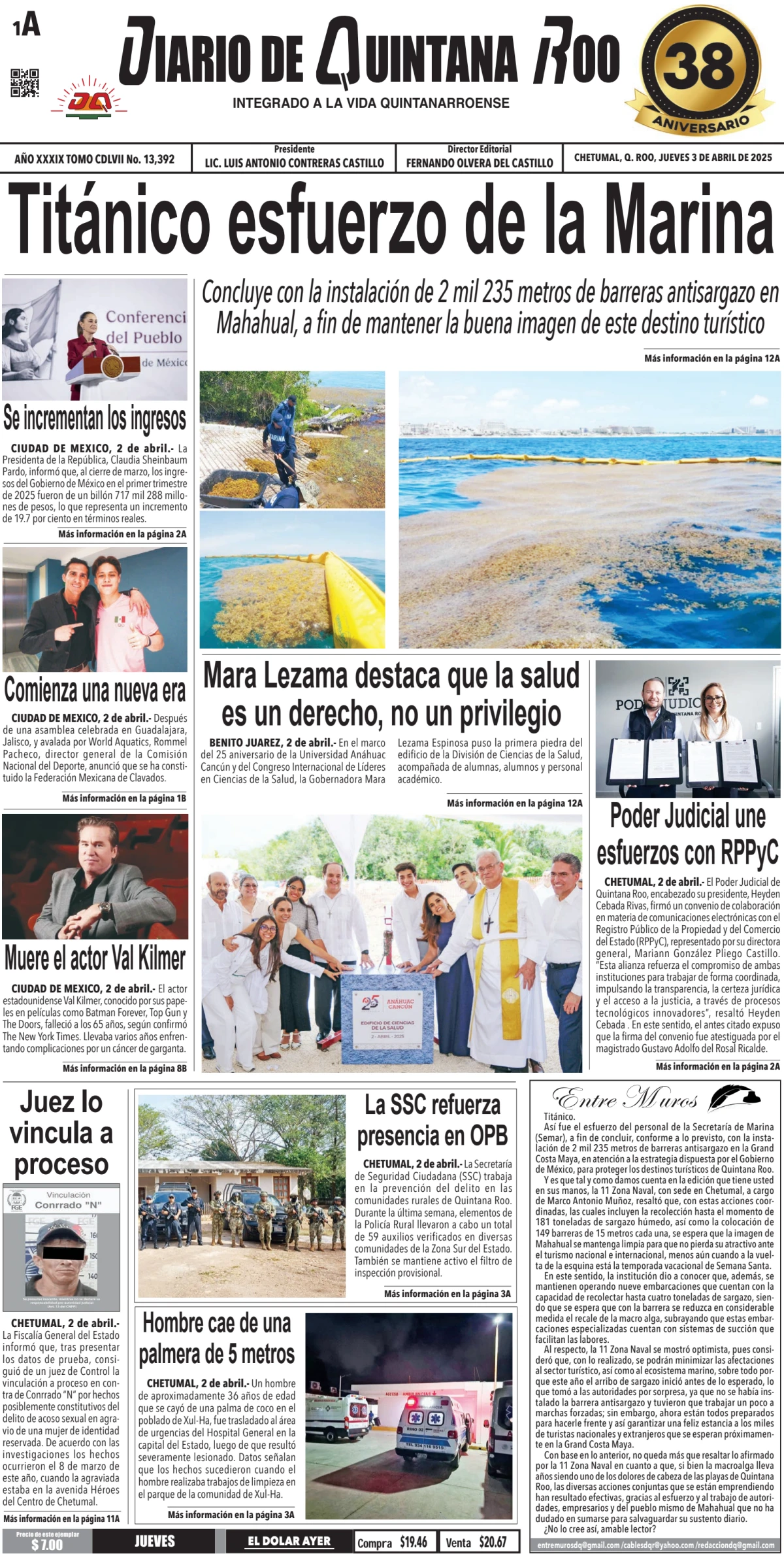 Portada de Diario de Quintana Roo (portada)
