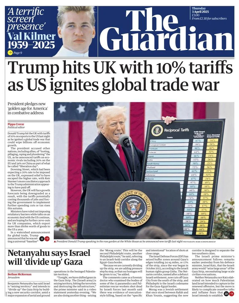 Portada de The Guardian (reino Unido)
